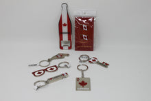 Load image into Gallery viewer, Canada 7 Pack, - Stainless Steel Fridge Magnet Bottle Opener, 2 x Lapel Canada Flag Pins, Multiple keychains (5)